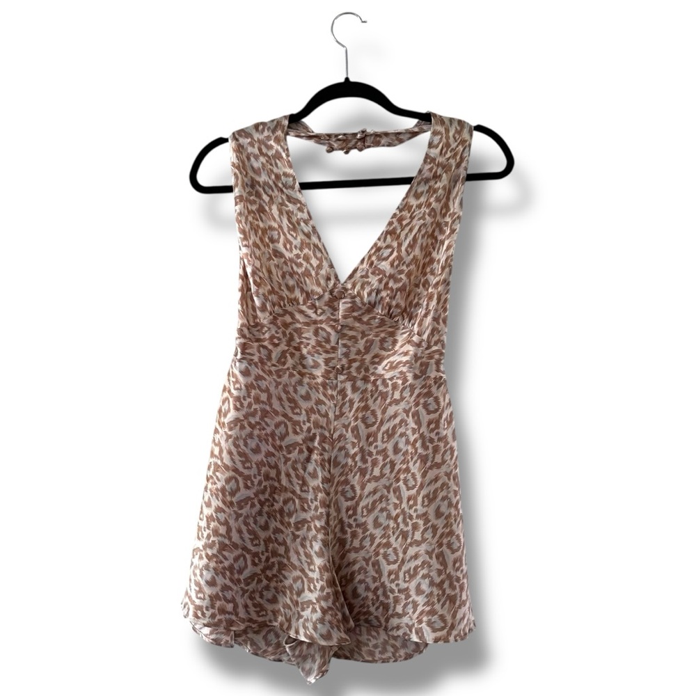 Victoria's Secret Cream & Tan Cheetah Print Silk Romper Lingerie Backless Medium